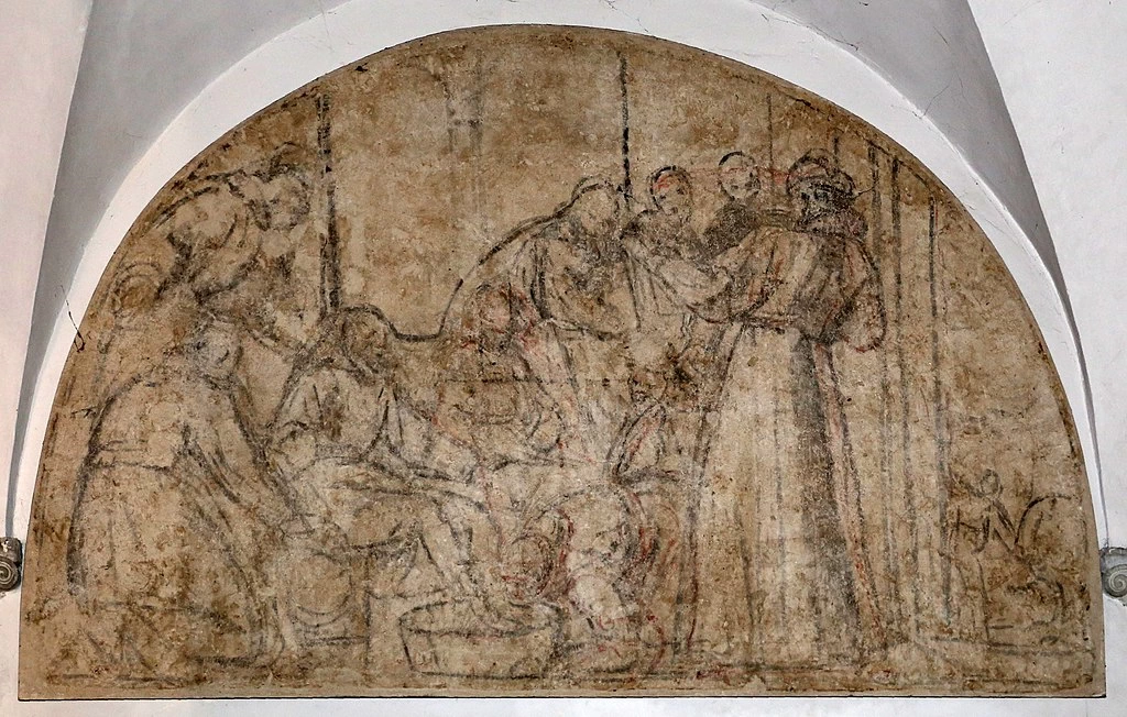 Chiostro - Storie di San Francesco, Ognissanti (Firenze), i frati scoprono le stimmate di san Francesco, sinopia